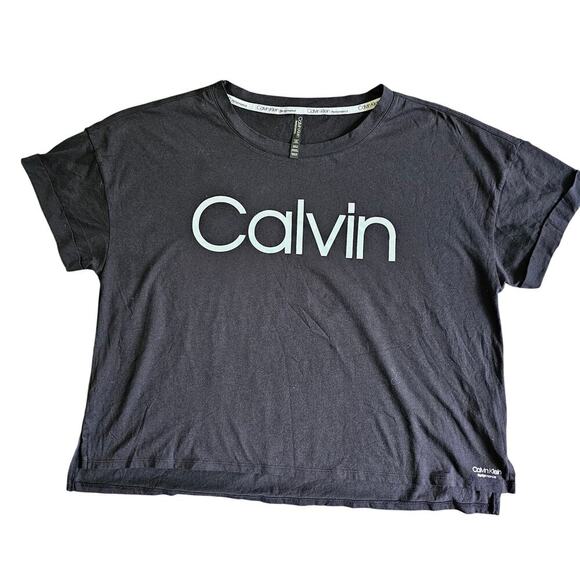 NWT Calvin Klein Women's Black Performance Short Sleeve Cropped Shirt Size Large - Picture 1 of 5